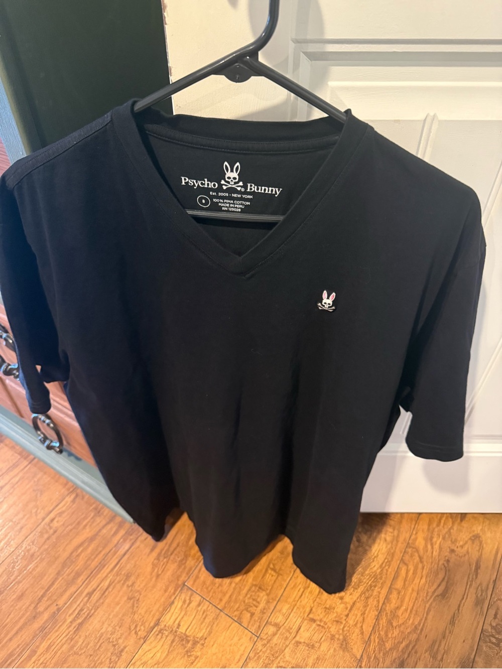 Psycho Bunny Black V-Neck Tee with Small Embroidered Logo size 8